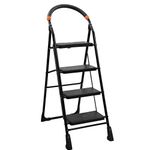 GRAZIA -OBBO Folding Ladder with Wide Steps Milano 4 Steps | Anti-Skid Bottom with Anti-Slip Steps | Safety Clutch Lock | Knee Guard | for Home, Offices, Shops, Kitchen and School (Black)