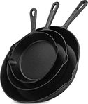 KICHLY Set of 3 Pre-Seasoned Cast Iron Skillets 3 Piece Frying Pan Set with 6 Inch, 8 Inch and 10 Inch Cast Iron Saute Fry Pans (Black, 1 Set of 3)