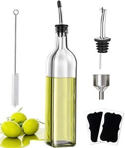 Milukon Oil Dispenser, Oil Bottles Vinegar Bottle for Kitchen, 500ML Glass Oil Olive Dispenser Vinegar Dispenser Set with Funnel, Nozzle Brush & Sticker for Olive Oil, Vinegar & Wine