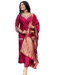 The Red Lion Enterprise women Anarkali Dress, Alia cut kurti pant and Dupatta 3pc set for Women, Pink, X-Large