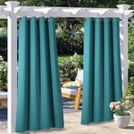 NICETOWN 2 Panels Peacock Teal Patio Outdoor Curtains 95 inch Length, Thermal Insulated Silver Stainless Steel Grommet Weighted Room Darkening Indoor Outdoor Drapes for Terrace, W52 x L95