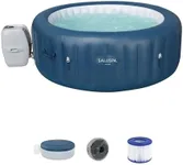 Bestway SaluSpa Milan AirJet 4 to 6 Person Inflatable Hot Tub Round Portable Outdoor Spa with 140 AirJets and EnergySense Energy Saving Cover, Blue