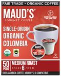 Maud's Organic Colombian Coffee Pods, 50 ct | Fair Trade Single Origin Colombia | 100% Arabica Organic Medium Roast Coffee | Solar Energy Produced Recyclable Pods Compatible with Keurig K Cups Maker