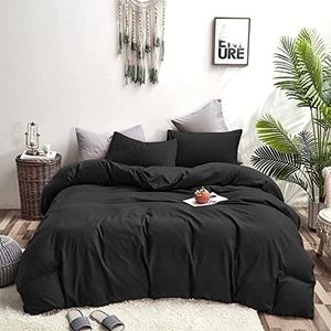 Wellboo Black California King Comforter Set Women Men Solid Black Bedding Set Cal King Cotton Modern Dark Color Bed Quilts Adults Teens All Black Soft Bedding Comforters Lightweight Durable Black Bed