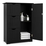 Tangkula Bathroom Floor Cabinet, Freestanding Side Storage Cabinet w/ 3 Drawers & 1 Cupboard, 1 Adjustable Shelf, Wood Entryway Storage Organizer for Home Office, 24 x 12 x 32 Inch (3 Drawers, Black)