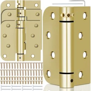 Hicarer 4 Pcs Self Closing Door Hinges 4 Inches Heavy Duty Steel Spring Loaded Hinges with 5/8" Radius Corner for Exterior Interior Doors, Bright Brass