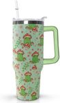 Ceovfoi 40 Oz Frog Tumbler With Handle,Frog Green Coffee Travel Mug Cup Water Bottle,Frog Decor,Frog Gifts for Women