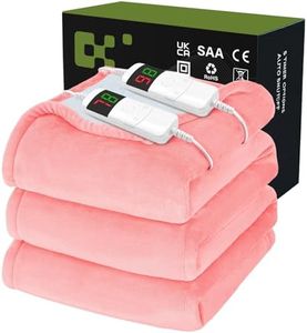 BOMOVA Electric Heated Blanket Double(180x200cm,Light Pink)-Dual Control Electric Blanket King Size with 5 Timers&10 Heating Levels-Flannel Fleece Blankets for Winter-Washing Machine,Bedroom Decor
