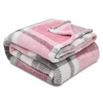 VELVETIO Fluffy Tartan Check Throw 130 x 180cm, Extra Large Teddy Fleece Sofa Settee Bed Blanket, Soft & Cosy Thermal Warm Checkered Travel Throws, Blush Pink