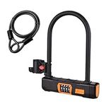 Combo Bike U Lock with Cable, 15mm Bike Locks Shackle Anti Theft 4-Digit Combination Bike U Lock, 10mm & 1.2m Cable Lock for Bike,Electric Scooter,Motorcycle,Door