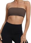 Meladyan Women Sports Bra Strapless Bandeau Solid Wireless Support Bralette Backless Sleeveless Crop Tube Top Yoga Workout, Chocolate, Large