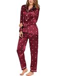 SWOMOG Womens Satin Silk Pajamas Long Sleeve Sleepwear Two Pieces Loungewear Button Down Pjs Set Pattern 2 Medium