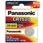 Panasonic CR-1620 Lithium Coin Battery 3v - Pack of 5 Provide Long Lasting Power in a Variety of Devices,from keyless-Entry fobs to Toys