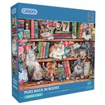 Gibsons Puss Back in Books 1000 Piece Cat Jigsaw Puzzle for Adults - Charming Cat on Bookshelves Artwork by Debbie Cook – Premium Sustainable Puzzle Made in UK/EU Great Gift