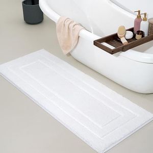 GRANNY SAYS Large Bathroom Rugs Non Slip Washable, 59" x 24", Water Absorbent Bath Mats for Bathroom, Thick Soft Shaggy Bath Rug, Microfiber Bathroom Floor Mat, Bathroom Decor, White