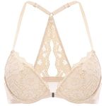 DOBREVA Women's Push Up Bra Racerback Front Closure Bras Lace Padded Underwire Plunge Floral Beige 38C