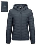 Outdoor Ventures Womens Winter Lightweight Puffer Jacket with Hood Warm Short Packable Quilted Jacket Transitional Padded Down Jacket for Ladies Lined for Hiking Travel, Dark Grey M