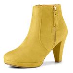 Allegra K Women's Side Zip Low Platform Chunky Heel Ankle Booties Yellow 7.5 UK/Label Size 9.5 US