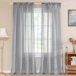 Turquoize Linen Sheer Curtains Natural Linen Semi Sheer Curtains Light Filtering Burlap Curtain Rod Pocket Window Treatments Panels/Drapes, Privacy Assured, 108 Inches Length (2 Panels, Light Gray)