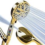 SparkPod 10-Mode Filtered Shower Head with Hose - 5" High Pressure Shower Heads with Filter - Handheld Shower Head Filter with Built-in Power Jet, Stainless 6ft Hose and Bracket (Egyptian Gold)