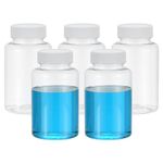 PATIKIL 5 Pcs 250ml Reagent Bottles, PET Wide Mouth Round Bottles with Screw Cap for Lab Water Reagent Liquids Solid Sample Storage Seal, Transparent