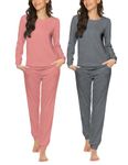 Ekouaer 2 Pack Womens Pajama Set Long Sleeve Sleepwear Star Print Nightwear Soft Pjs Lounge Sets with Pockets Pink&Grey Small