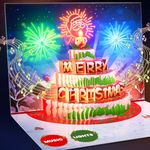 Christmas Cards with Envelopes, Christmas Card w Pop-up Cake, Lights and Play Wish You a Merry Christmas Music, Pop Up Xmas Card, Merry Christmas Cards 2024, 3D Xmas Cards for Men Women Kids