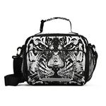 Naanle Black and White Tiger Lunch Bag with Adjustable Shoulder Strap Insulated Leakproof Tote Bag Picnic Box Double Zippers Wide Open Lunch Container Bag for Office Work School Decor