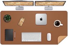 Leather Desk pad Protector, Large Desk mat with Natural Cork & PU Leather,Mouse pad,Non-Slip Office Desk Mat,Waterproof Desk Writing Pad for Office and Home (47in*23.7in, Brown)