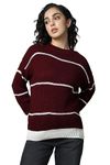 High Star Women's Acrylic Round Neck Pullover Sweater (HSWSWW23005_MC4_Multicolored3 Maroon