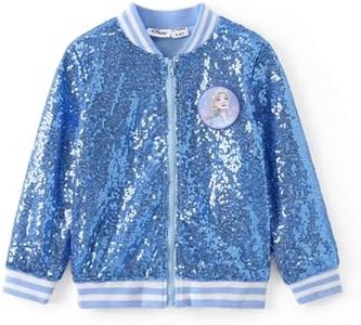 Disney Frozen Elsa Toddler Girls Sequin Jacket Bomber Varsity School Kids Fall Clothes Sparkly Lightweight Sweatshirt Button up Party Coat 3-4 Years