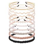 Drnytunk 10Pcs Headbands for Women Girls,Pearl Headband Beaded Headband Metal Headband Nonslip Headbands Bridal Wedding Hair Accessories Valentine's Day Birthday Gift for Women, Gold