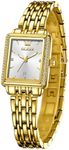 OLEVS Watch for Women Square Analog Quartz Ladies Wrist Watch Luxury Diamond Dress Watch All Gold Stainless Steel Strap with Black/White/Blue/Green Dial Female Watch