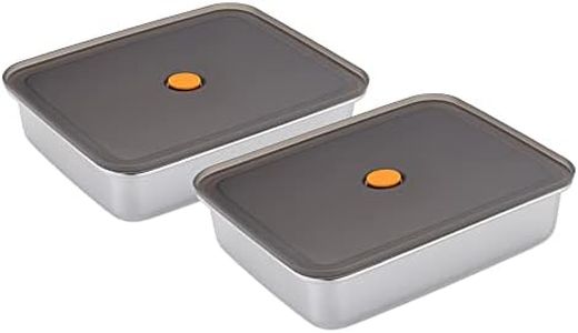 Navaris Set 2X Contenitori per Alimenti in Acciaio Inox con Coperchio - Vaschette per Marinatura Impanatura - Schiscette Porta Pranzo Pasta Insalata