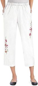 Collections Etc Women's Floral Embroidered Denim Pull-on Capri Pants White X-Large