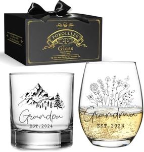 Pokolllee Est 2024 New Grandparents Wine Glasses Set Gift for Grandpa Grandma, Pregnancy Announcement 2024 Gift for Promoted to Be New Grandparents, First Time Grandma Grandpa Gift for Couples