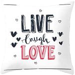 EHOMERY Pillow Covers Zippered Standard Cushion Bench Live Laugh Love with Heart Silk Throw Pillow Covers Farmhouse Style Indoor Dark Gray Pink 16X16 Inches