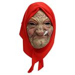 Applysu Old Woman Mask Creepy Halloween Smokey Granny Realistic Mask Scary Old Women Wrinkle Face Latex Head Cover Cosplay Props for Masquerade Party,Carnival