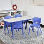 Flash Furniture Emmy 23.625''W x 47.25''L Rectangular Blue Plastic Height Adjustable Activity Table Set with 4 Chairs