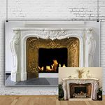 CSFOTO 5x3ft Background for Luxurious Burning Fireplace Photography Backdrop White and Gold Classic Fireplace Apartment Home Interior Life Style Winter House Photo Studio Props Vinyl Wallpaper