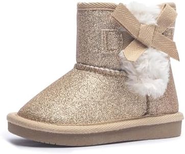 KRABOR Toddlers/Little Girls Boots,Glitter Warm Winter Snow Shoes with Cotton Lining and Cute Bow Rose Gold Size 8