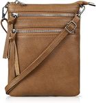 befen Small Crossbody Purses for Women, Triple Zip Pocket Leather Cross Body Handbag Shoulder Bags with Long Strap-Vintage Caramel Brown