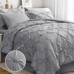 JOLLYVOGUE Pintuck Cal King Size Comforter Sets 7 Pieces, Gray Bed in a Bag Comforter Set for Bedroom, Bedding Comforter Sets with Comforter, Sheets, Ruffled Shams & Pillowcases