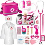 EFO SHM Doctors Set for Kids, Doctors Kit with Real Stethoscope, Doctor Costume, Doctors Bag and Wooden Syringe, Doctor Playsets for Kids 3+ Year Old