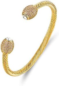 Barzel 18K Gold Plated Crystal Cable Bangle Bracelet For Women - Cuff Bangle Bracelet (Gold)