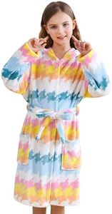 V.&GRIN Girls Robe, Kids Fleece Hooded Soft Plush Fuzzy Bathrobe for 3-14 Years（Yellow Houndstooth 7-8）