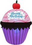 Jumbo Inflatable Happy Birthday Cup Cake | Extra Large Birthday Internal Fan Inflated Party Decoration Inflates in Moments | for Indoors or Outdoors (Tie Down and Stakes Included for Outdoor Use)