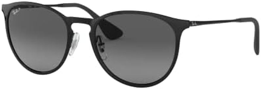 Ray-Ban RB3539 Erika Metal Round Sunglasses, Black/Polarized Light Grey Gradient Grey, 54 mm