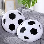2 Pcs Sports Pillow Fluffy Soft Throw Pillow Cute Shaped Sports Decor Round Plush Pillow Sport Theme Cushion Stuffed Pillow for Bedroom Decoration (Soccer)