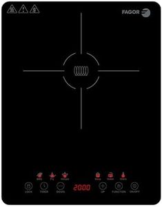 Fagor - Portable Lexie induction hob, 2000 W power and ultra-slim design, touch screen and 6 functions, 9 heat settings, black